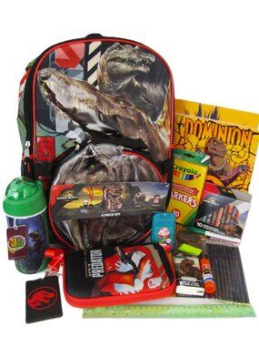 Jurassic World Dinosaurs Backpack Lunch Bag with School Supplies NEW